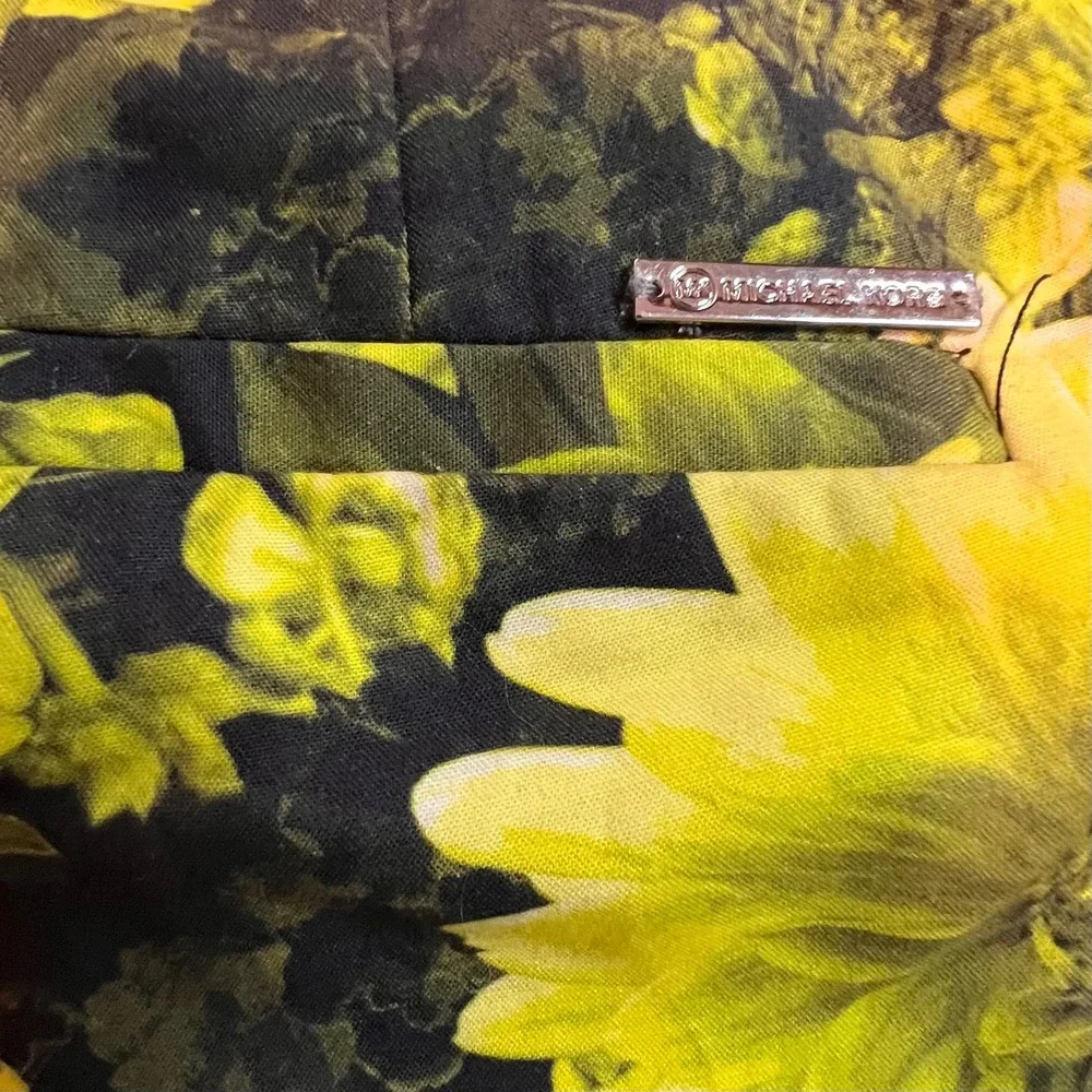 Michael Kors Pants 14 Black Floral Womens Black Yellow Green Print Tuxedo Stripe